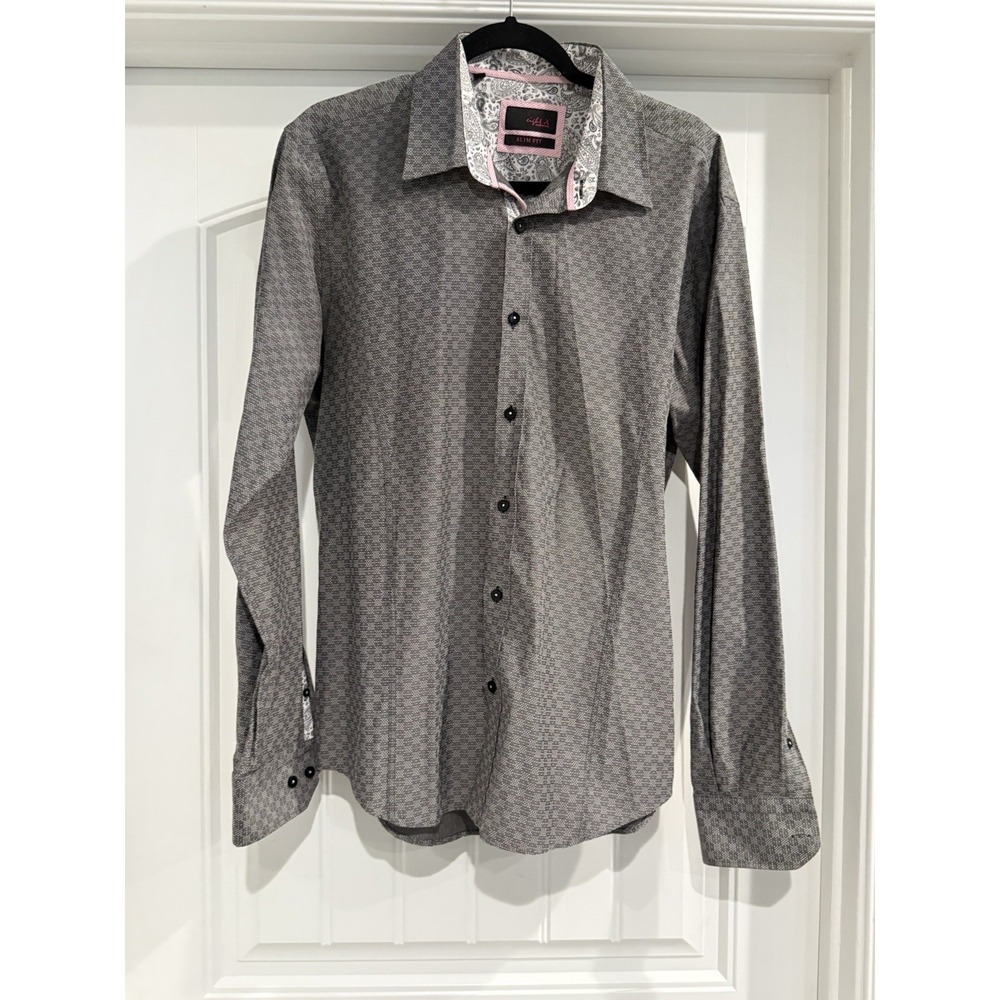 Eight X Premium Mens Shirt XL Slim Fit Gray Geometric Paisley Collar Accent